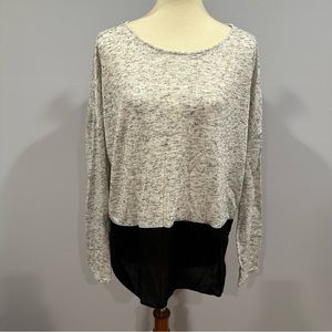 Express Color Block Marled Grey with Black Chiffon Bottom Drapey Long Sleeve Top
